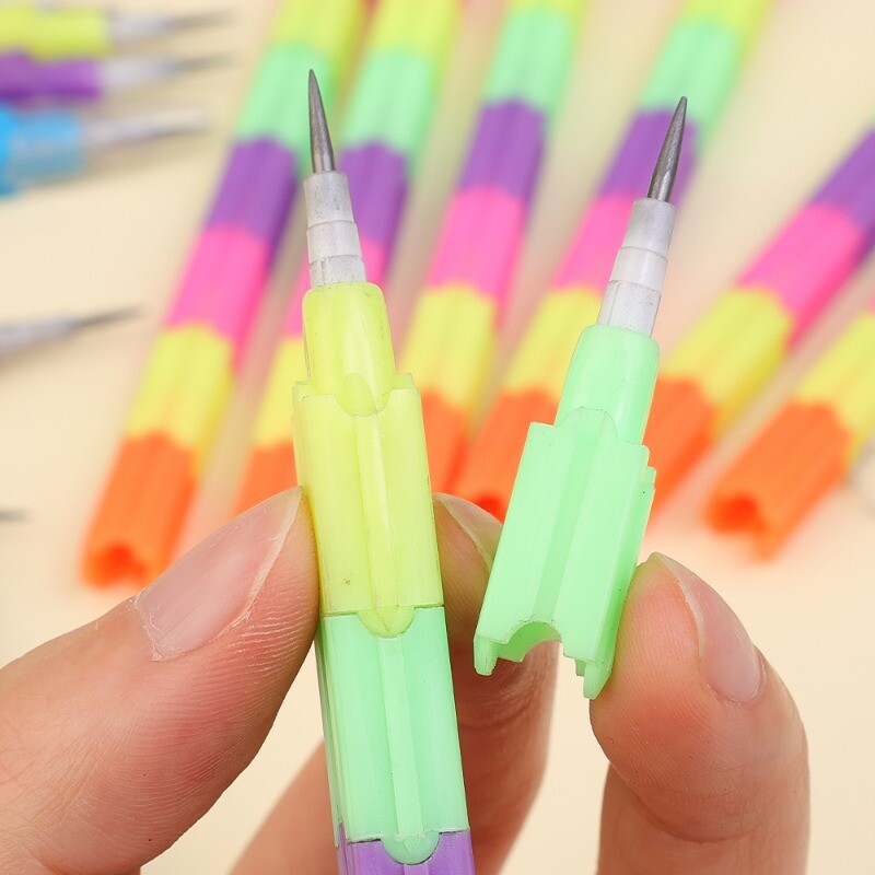 12 buc./set Kawaii din plastic, creion pentru blocuri de construcții, pentru copii, elev, desen, pictură, creioane din lemn, furnituri de papetărie