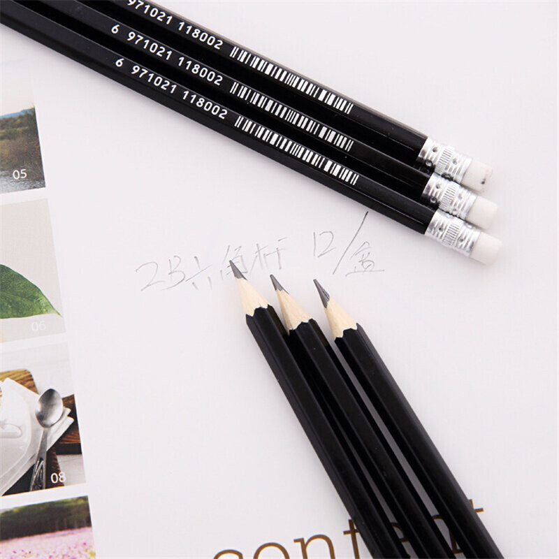 12 bucăți/set 2B creioane din lemn de plumb cu gumă de șters Studenți care scriu schiță desen creioane din lemn