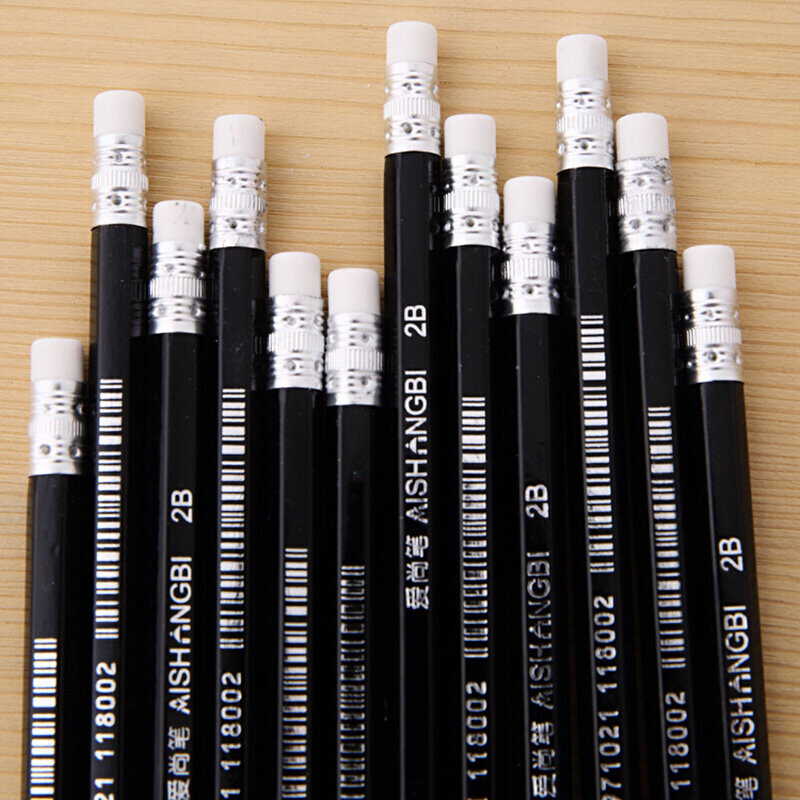 12 bucăți/set 2B creioane din lemn de plumb cu gumă de șters Studenți care scriu schiță desen creioane din lemn