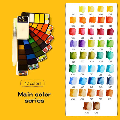 Kokkupandav ventilaator Kaasaskantav tahke akvarellvärvikomplekt vesipintsliga, vesivärvide värvide pigment kunstitarvete maalimiseks