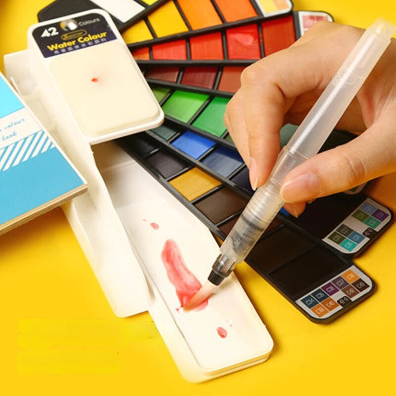 Kokkupandav ventilaator Kaasaskantav tahke akvarellvärvikomplekt vesipintsliga, vesivärvide värvide pigment kunstitarvete maalimiseks