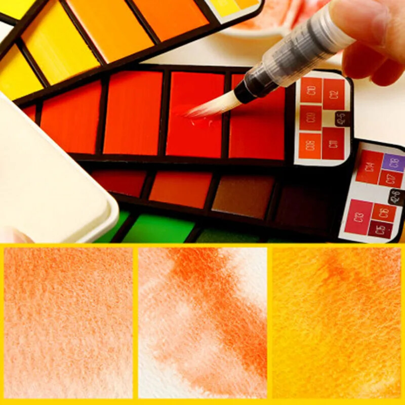 Kokkupandav ventilaator Kaasaskantav tahke akvarellvärvikomplekt vesipintsliga, vesivärvide värvide pigment kunstitarvete maalimiseks