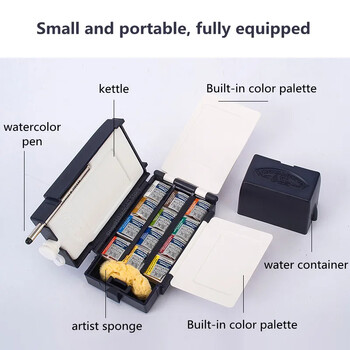 Winsor Newton Watercolor Travel Set Portable 12-color Half-block Luxury Sketch Special Beginner Hand-rised Art Supplies