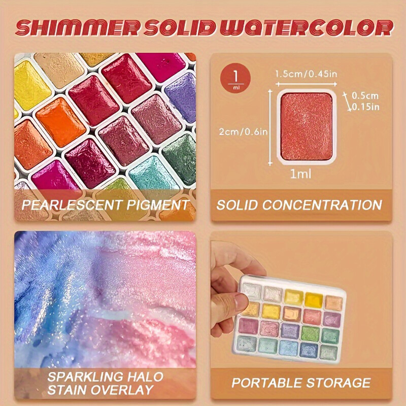 20 spalvų 0.03oz Solid Pearlescent akvarelinių dažų rinkinys Chameleon Glitter Pigment Student akvarelės tapyba Nail Deco Art Pain