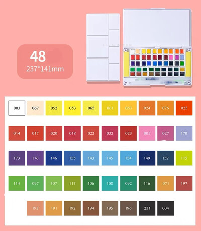 48 värviga ühevärvilised akvarellvärvid kunsti maalimistööriistade komplekt algajatele käsitsi maalitud akvarellide loomispalett Vesivärvi tarvikud