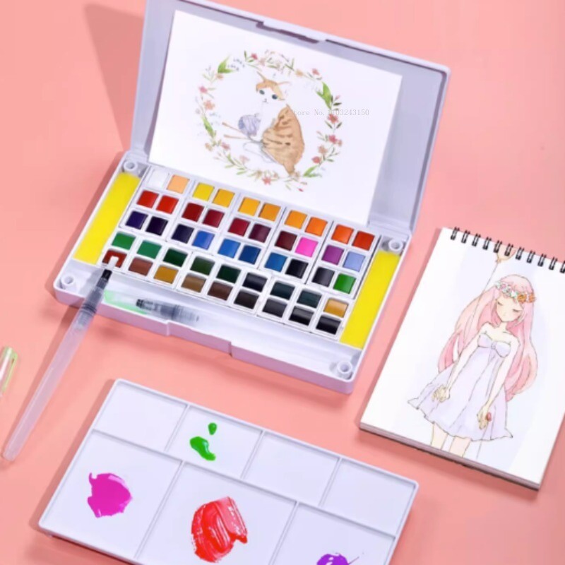 48 värviga ühevärvilised akvarellvärvid kunsti maalimistööriistade komplekt algajatele käsitsi maalitud akvarellide loomispalett Vesivärvi tarvikud