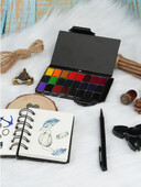 Set portabil de vopsea acuarelă solidă, cutie de vopsea de calitate profesională pentru artă, perie de tonifiere, materiale pentru schițe în aer liber pentru studenți