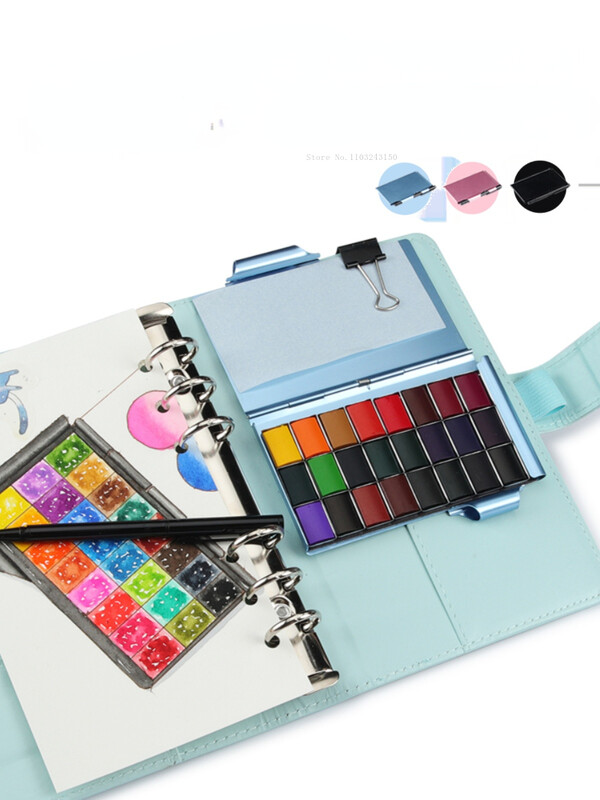 Set portabil de vopsea acuarelă solidă, cutie de vopsea de calitate profesională pentru artă, perie de tonifiere, materiale pentru schițe în aer liber pentru studenți