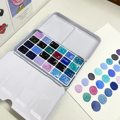 Rubensi taevasinine lilla 24 värvi ühevärviline akvarellpigmendi alampakett Akvarellmaali meister käsiraamatu illustratsiooni kujundus