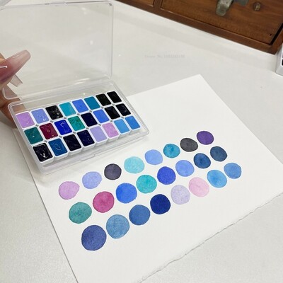 Rubensi taevasinine lilla 24 värvi ühevärviline akvarellpigmendi alampakett Akvarellmaali meister käsiraamatu illustratsiooni kujundus