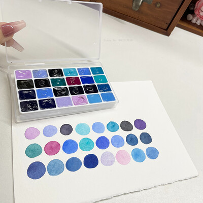 Rubensi taevasinine lilla 24 värvi ühevärviline akvarellpigmendi alampakett Akvarellmaali meister käsiraamatu illustratsiooni kujundus