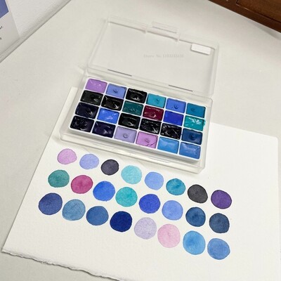 Rubensi taevasinine lilla 24 värvi ühevärviline akvarellpigmendi alampakett Akvarellmaali meister käsiraamatu illustratsiooni kujundus