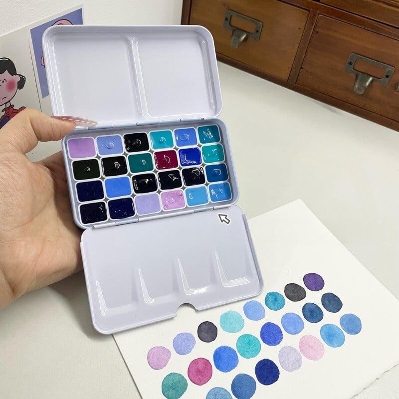 Rubensi taevasinine lilla 24 värvi ühevärviline akvarellpigmendi alampakett Akvarellmaali meister käsiraamatu illustratsiooni kujundus