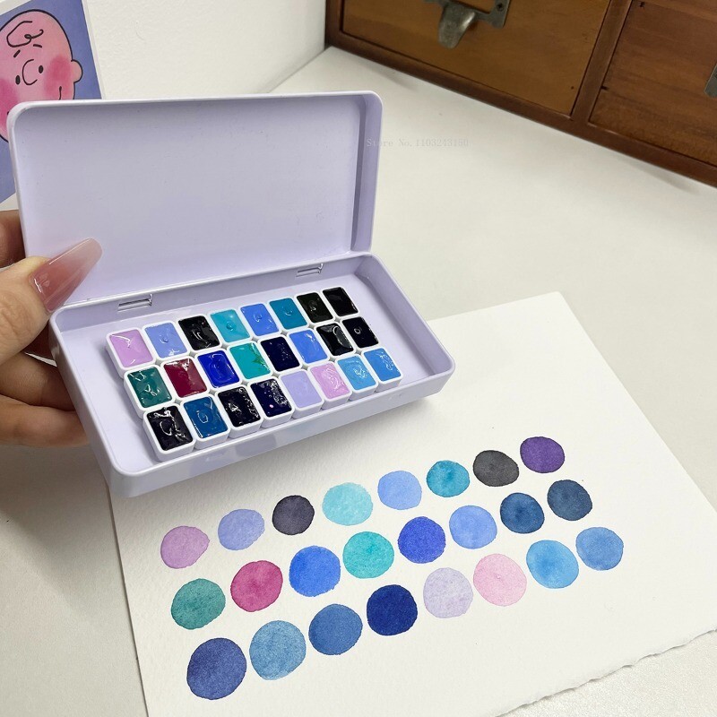 Rubensi taevasinine lilla 24 värvi ühevärviline akvarellpigmendi alampakett Akvarellmaali meister käsiraamatu illustratsiooni kujundus