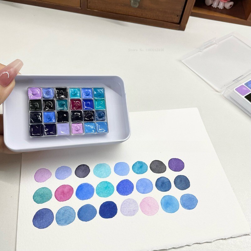 Rubensi taevasinine lilla 24 värvi ühevärviline akvarellpigmendi alampakett Akvarellmaali meister käsiraamatu illustratsiooni kujundus