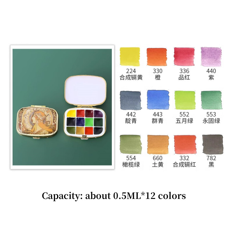 Nešiojamas 12 spalvų Schmincke akvarelinių dažų dėžutės rinkinys Akvarelės subpaketas Studentų eskizų piešimui kelionėms meno reikmenys