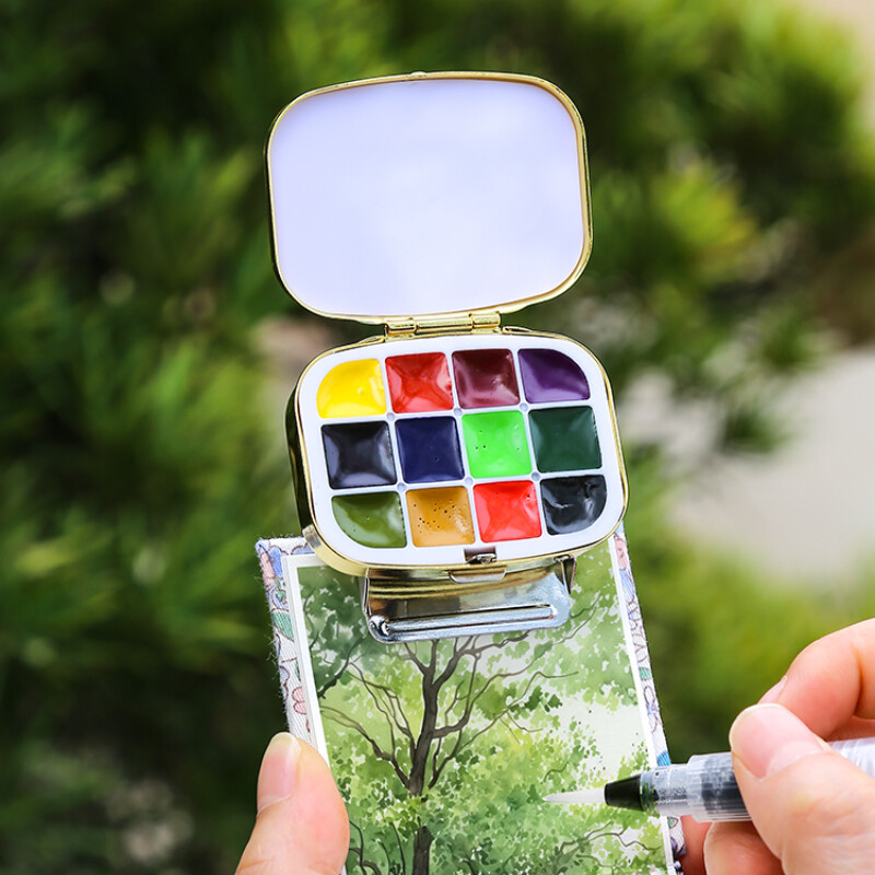 Nešiojamas 12 spalvų Schmincke akvarelinių dažų dėžutės rinkinys Akvarelės subpaketas Studentų eskizų piešimui kelionėms meno reikmenys