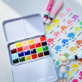 Japonija GEKKOSO Moonlight Village permatomų akvarelinių dažų 24 spalvų Macaron senovinio stiliaus akvarelės meno reikmenys