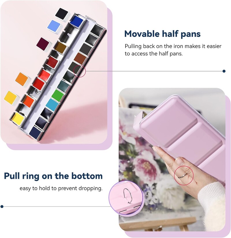 Paul Rubensi akvarellvärvide komplekt kunstniku klassiga, 24 erksat lillevärvi, kaasaskantava metallkarbiga kunstnikele ja algajatele