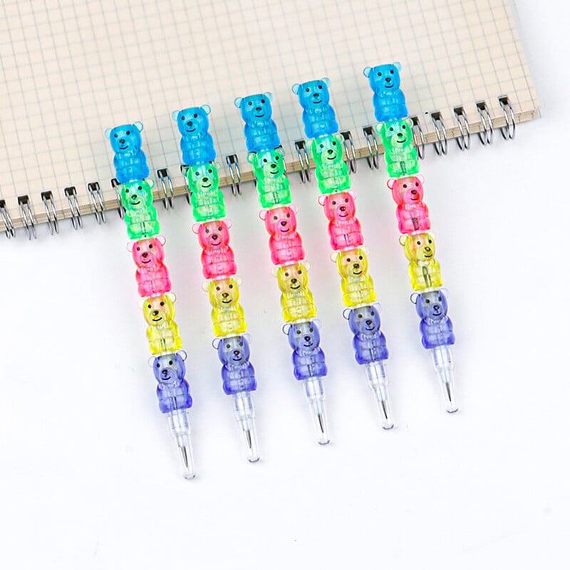 Ciieeo Creioane stivuibile de ursuleți din plastic pentru copii - 10 buc. creioane colorate pentru copii pentru copii pentru favoruri de zi de naștere