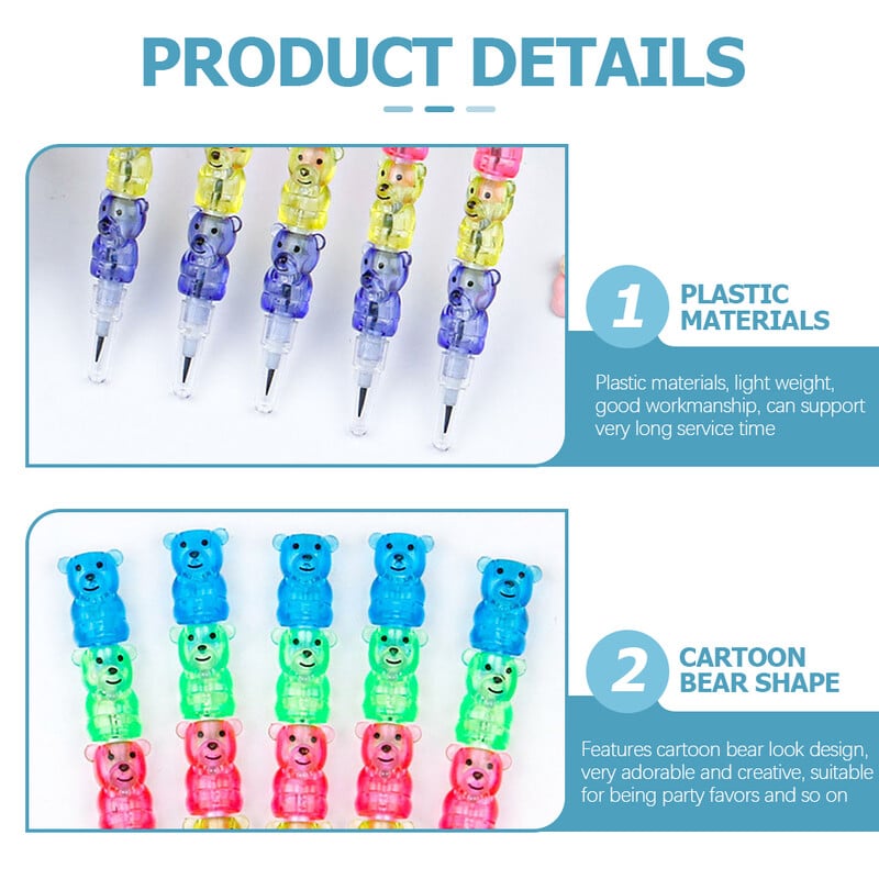 Ciieeo Creioane stivuibile de ursuleți din plastic pentru copii - 10 buc. creioane colorate pentru copii pentru copii pentru favoruri de zi de naștere