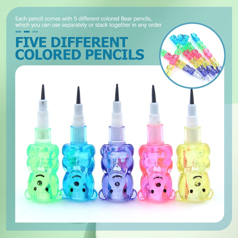 Ciieeo Creioane stivuibile de ursuleți din plastic pentru copii - 10 buc. creioane colorate pentru copii pentru copii pentru favoruri de zi de naștere