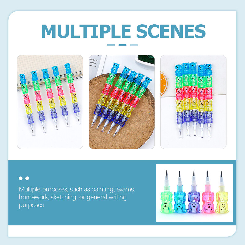 Ciieeo Creioane stivuibile de ursuleți din plastic pentru copii - 10 buc. creioane colorate pentru copii pentru copii pentru favoruri de zi de naștere