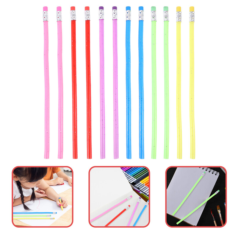 12 buc. Creion flexibil indoit din PVC verde cu gumă de șters (culoare aleatorie)