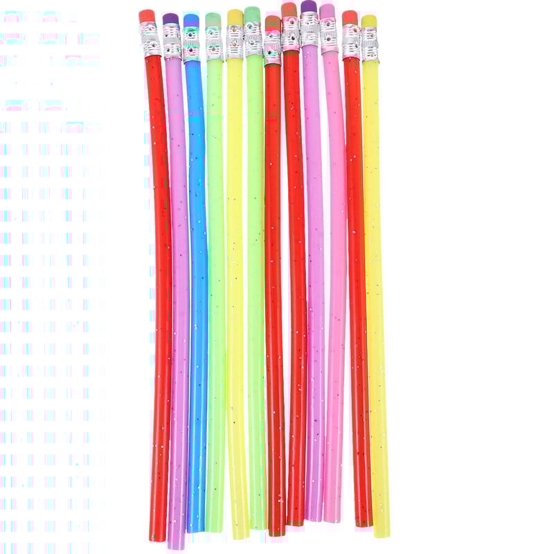 12 buc. Creion flexibil indoit din PVC verde cu gumă de șters (culoare aleatorie)