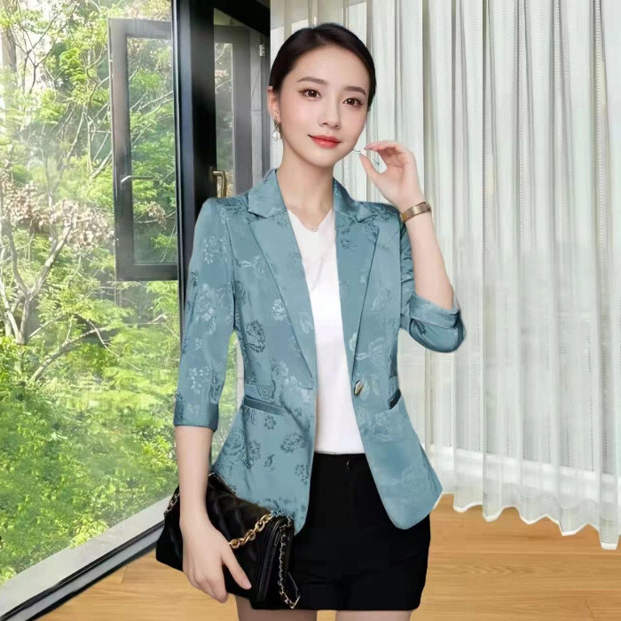 2024 Jacquard mali blejzer Žensko proljeće i jesen Tanko temperamentno profesionalno žensko odijelo plus veličina s tri četvrtine rukava