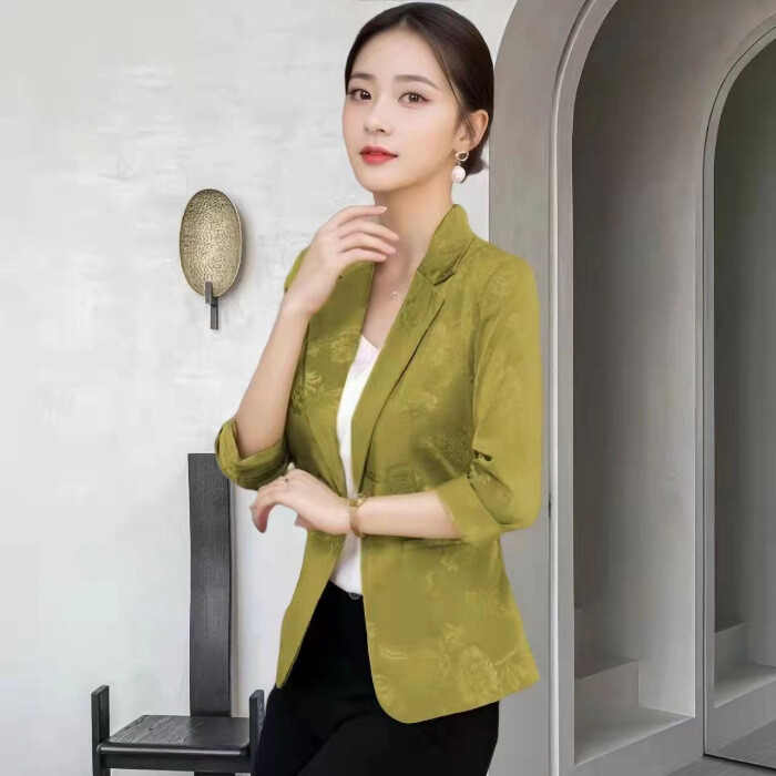 2024 Jacquard mali blejzer Žensko proljeće i jesen Tanko temperamentno profesionalno žensko odijelo plus veličina s tri četvrtine rukava