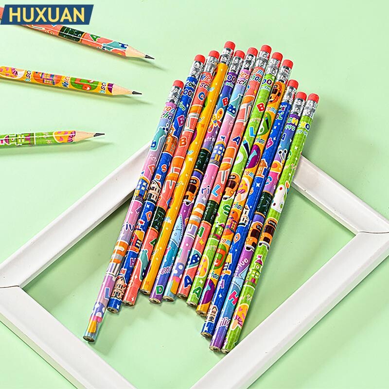 12 vnt HB mediniai pieštukų segtukai su trintuku, skirti studentams vaikams, piešiantiems lapizą mokyklinėms raštinės reikmenims rašyti