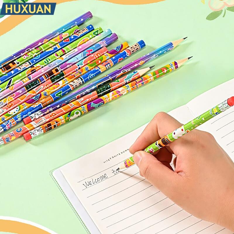 12 vnt HB mediniai pieštukų segtukai su trintuku, skirti studentams vaikams, piešiantiems lapizą mokyklinėms raštinės reikmenims rašyti