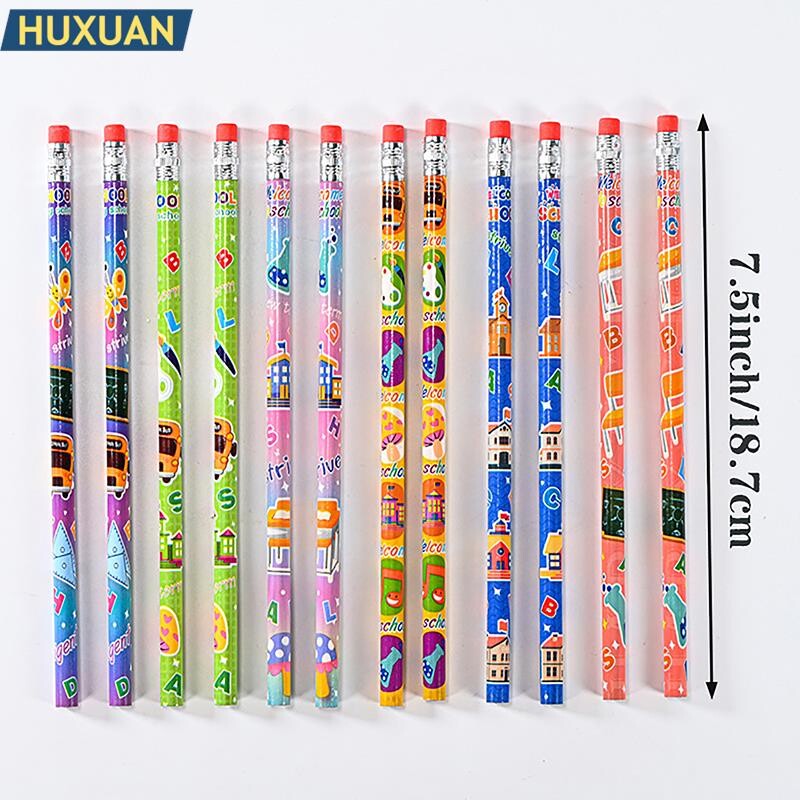 12 vnt HB mediniai pieštukų segtukai su trintuku, skirti studentams vaikams, piešiantiems lapizą mokyklinėms raštinės reikmenims rašyti