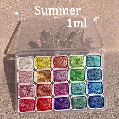 Kunstitarvikud Kaasaskantavad 20 värvi tahked akvarellid pärlmuttervärvid küünekunsti akvarellikomplekt pigment metallist sädelev Acuarela