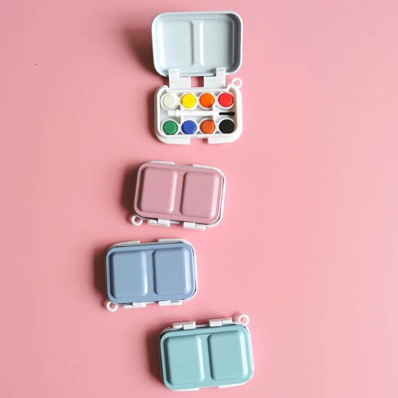 Vaikiška mini 6 tinklelių spalvų dėžutė Nešiojama akvarelės paletė Kelionių tapybos eskizas Drėkinamoji dėžutė Dažų dėžutė Meno reikmenys