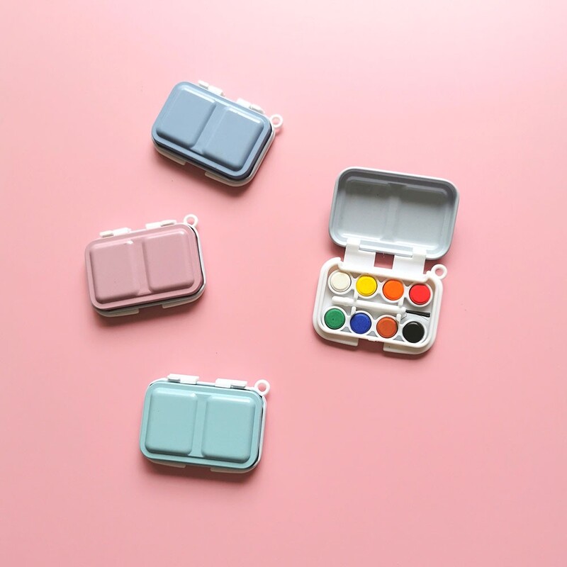Vaikiška mini 6 tinklelių spalvų dėžutė Nešiojama akvarelės paletė Kelionių tapybos eskizas Drėkinamoji dėžutė Dažų dėžutė Meno reikmenys