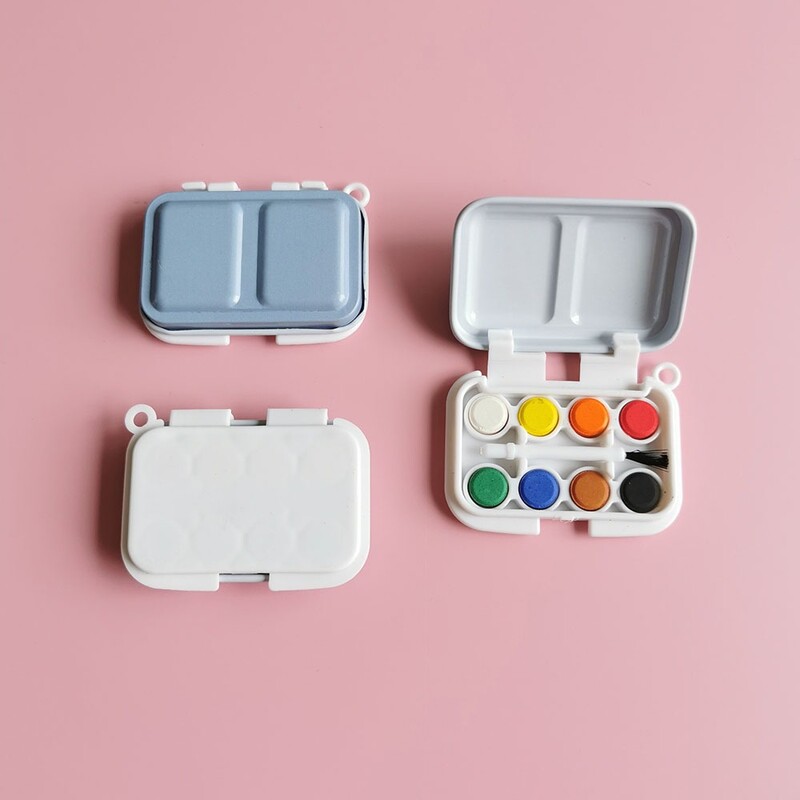 Vaikiška mini 6 tinklelių spalvų dėžutė Nešiojama akvarelės paletė Kelionių tapybos eskizas Drėkinamoji dėžutė Dažų dėžutė Meno reikmenys