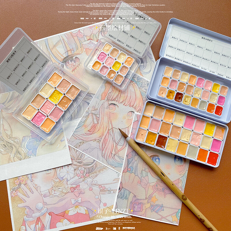 Rankų darbo prekės ženklo akvarelės odos tonai HB/Schmincke/DS/Mijello 12color 24 spalvos su kortele Akvarelės pradedantiesiems tapybos reikmenys