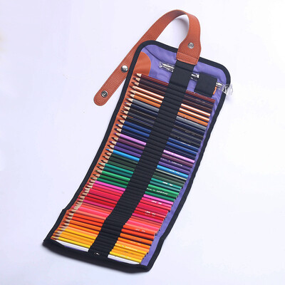 50/72 dalių spalvotų pieštukų rinkinys su susukamu drobiniu dėklu – puikiai tinka suaugusiems mokiniams dažyti, piešti, braižyti eskizus ir kurti