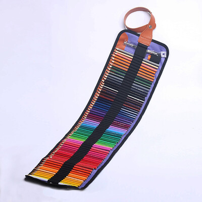 50/72 dalių spalvotų pieštukų rinkinys su susukamu drobiniu dėklu – puikiai tinka suaugusiems mokiniams dažyti, piešti, braižyti eskizus ir kurti