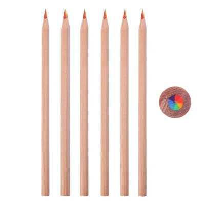 12/1 vnt. vaivorykštės spalvoti pieštukai, įvairiaspalviai 7 spalvų viename pieštukai, vaikų piešimo raštinės reikmenys, spalvinimas, eskizų kūrimas, mediniai meno reikmenys