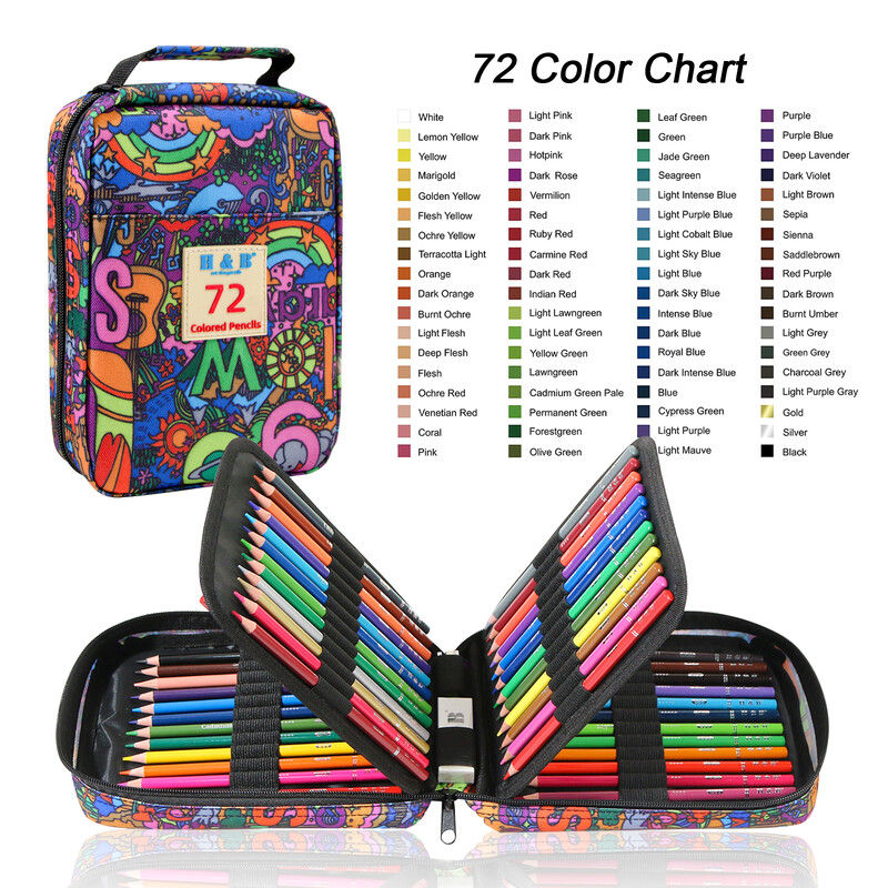 H&B 72 spalvų spalvoti pieštukai aukštos kokybės ekologiškas natūralus minkštas medinis aliejaus pagrindu eskizavimo piešinių dažymo meno rinkinys