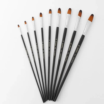 9Pcs Artist Paint Brushes Найлонова горска боя Комплект четки за рисуване с дълга дръжка за рисуване с масла, акрил, гваш и акварел