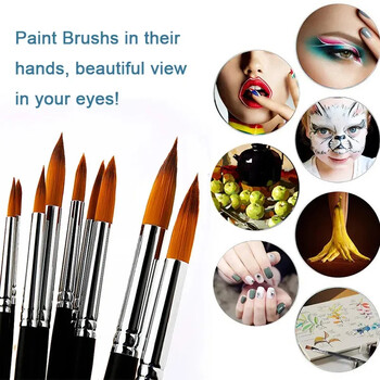 9Pcs Artist Paint Brushes Найлонова горска боя Комплект четки за рисуване с дълга дръжка за рисуване с масла, акрил, гваш и акварел