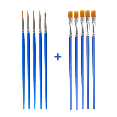 10 buc. Pensule de vopsea pentru artist DIY pentru copii, rotund, plat, miniatural, păr din nailon, acrilic, acuarelă, truse de artă guașă