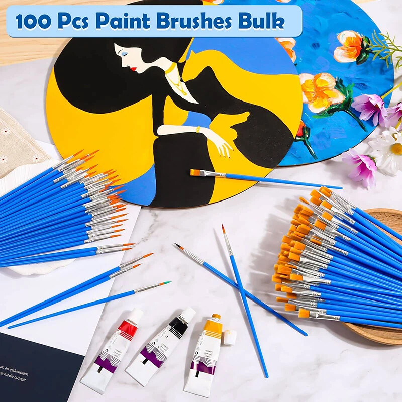 10 buc. Pensule de vopsea pentru artist DIY pentru copii, rotund, plat, miniatural, păr din nailon, acrilic, acuarelă, truse de artă guașă