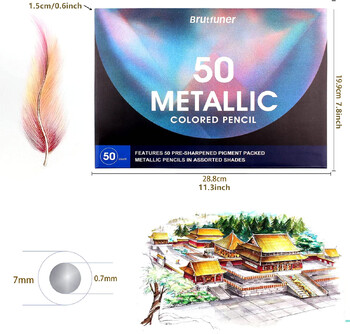 Brutfuner 50/72 Piece Metallic Colored Pencil Kit Σετ μολυβιού σχεδίασης από μαλακό ξύλο σκίτσο μολυβιών για προμήθειες τέχνης φοιτητών καλλιτεχνών