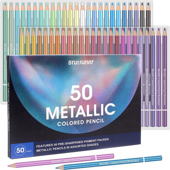 Brutfuner 50/72 Piece Metallic Colored Pencil Kit Σετ μολυβιού σχεδίασης από μαλακό ξύλο σκίτσο μολυβιών για προμήθειες τέχνης φοιτητών καλλιτεχνών