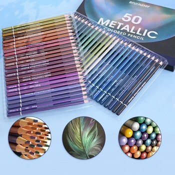 Brutfuner 50/72 Piece Metallic Colored Pencil Kit Σετ μολυβιού σχεδίασης από μαλακό ξύλο σκίτσο μολυβιών για προμήθειες τέχνης φοιτητών καλλιτεχνών